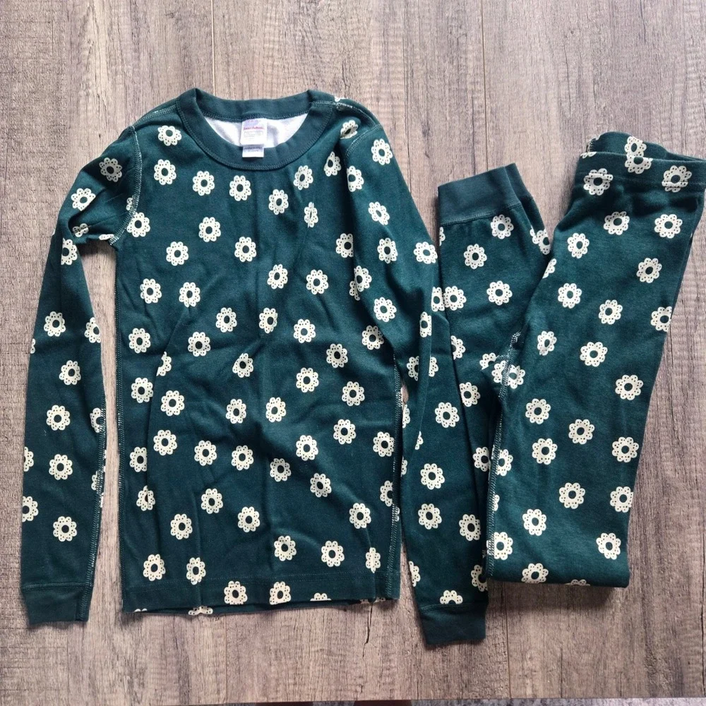 Hanna Andersson Kids Organic Cotton Floral Daisy Pajama Set Green US 12 150cm